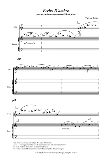 Thrse Brenet Perles D Ambre For Soprano Saxophone And Piano Page 2