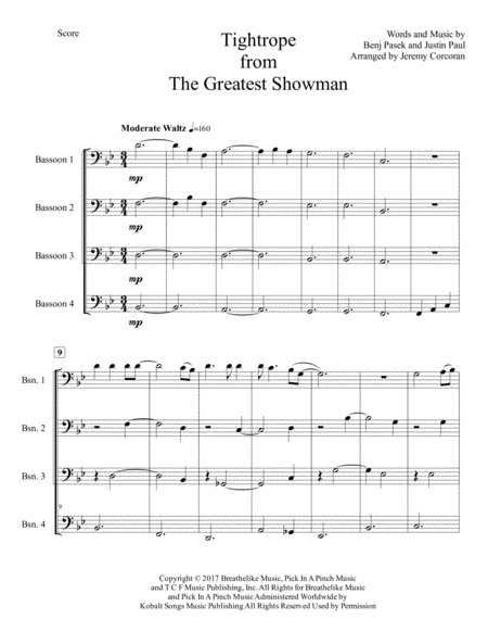 Tightrope From The Greatest Showman For Bassoon Quartet Page 2