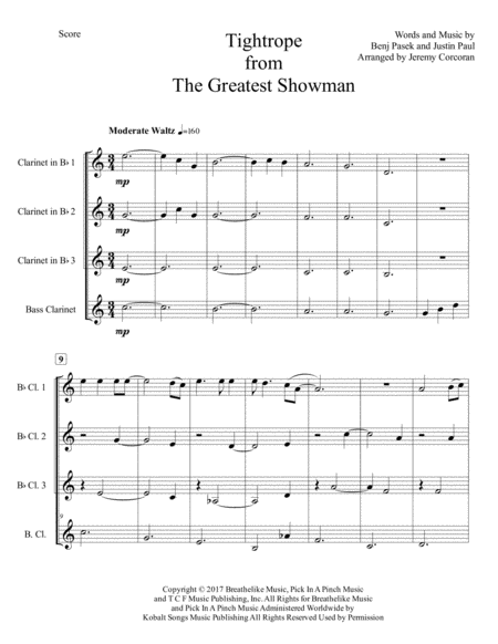 Tightrope From The Greatest Showman For Clarinet Quartet Page 2