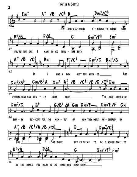 Time In A Bottle Piano Vocal Lead Sheet Format With Easy Pdf Page Turns Page 2