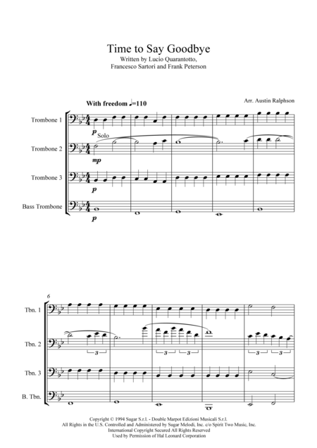 Time To Say Goodbye Con Te Partir Trombone Quartet Page 2