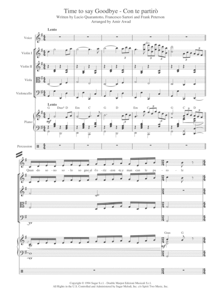 Time To Say Goodbye Con Te Partiro Arranged For Tenor And String Orchestra And Percussion Optional Page 2