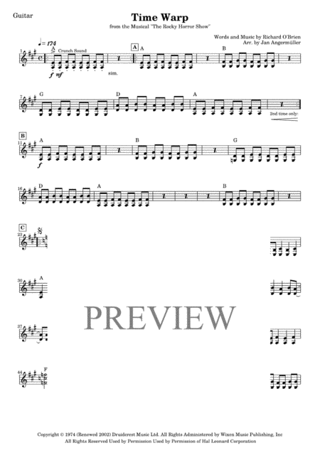 Time Warp E Guitar With Tab Transcription Of Original Rocky Horror Picture Show Recording Page 2