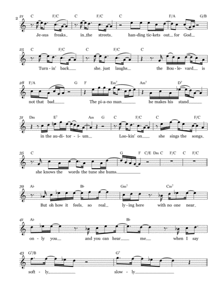 Tiny Dancer Leadsheet Melody Notated Page 2