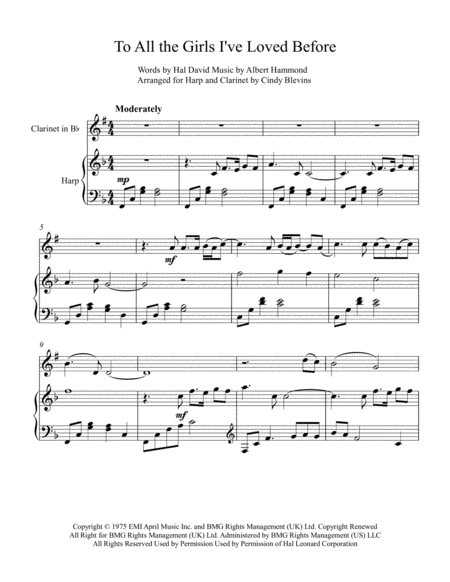 To All The Girls I Ve Loved Before Arranged For Harp And Clarinet Page 2