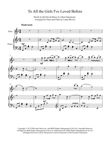 To All The Girls I Ve Loved Before Arranged For Piano And Flute Page 2