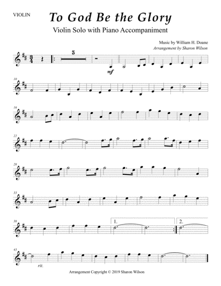 To God Be The Glory Easy Violin Solo With Piano Accompaniment Page 2