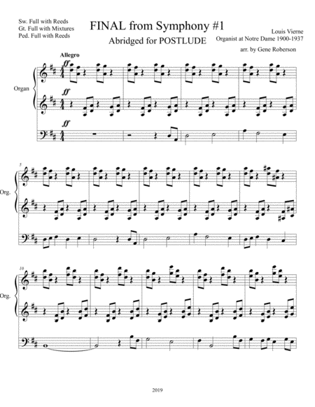 Toccata By Louis Vierne Abridged For Postlude Organ Page 2