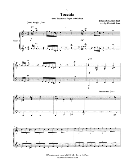 Toccata From Toccata Fugue In Dm By Js Bach Moderate Level Piano Solo Page 2