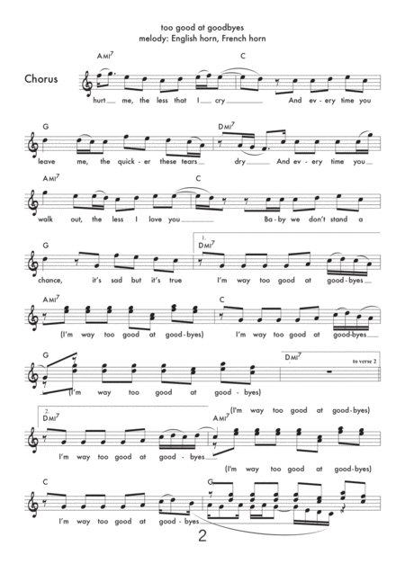 Too Good At Goodbyes Lead Sheet For F Instruments Treble Clef Page 2