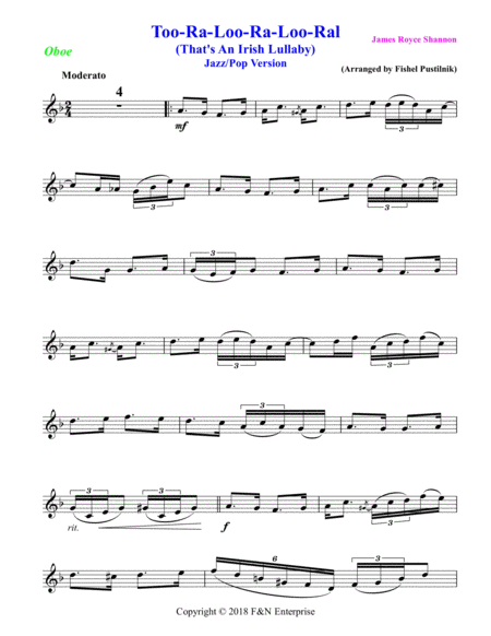 Too Ra Loo Ra Loo Ral For Oboe With Background Jazz Pop Version Page 2