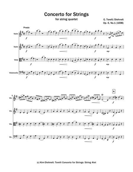 Torelli Concerto For Strings Op 6 No 1 For String Quartet Page 2