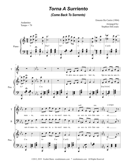 Torna A Surriento Come Back To Sorrento Duet For Tenor And Bass Solo Page 2