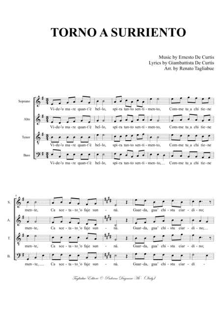 Torna A Surriento Neapolitan Folk Song For Satb Choir Page 2