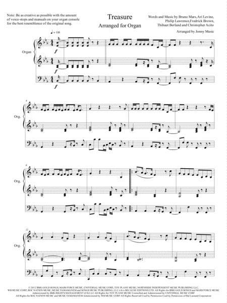 Treasure Bruno Mars Arranged For Organ Page 2