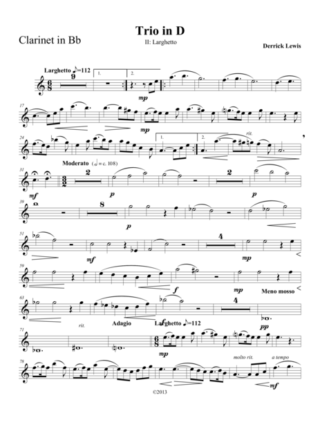 Trio For Clarinet Violin And Piano In D Major 2nd Movement Only Page 2