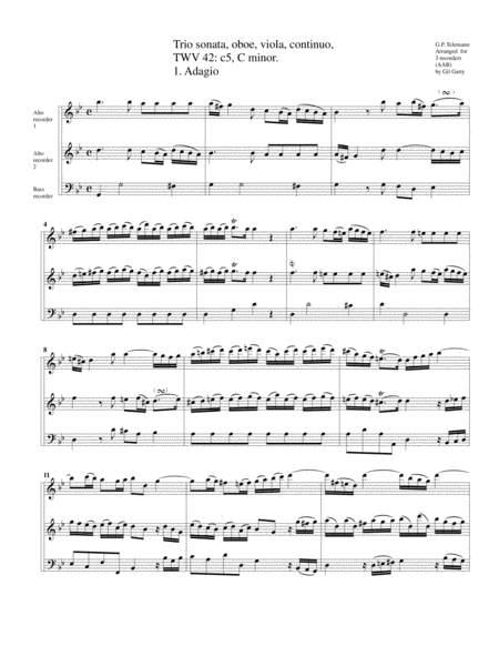 Trio Sonata Oboe Viola Continuo Twv 42 C5 C Minor Arrangement For 3 Recorders Page 2