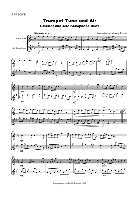 Trumpet Tune And Air By Purcell Duet For Clarinet And Alto Saxophone Page 2