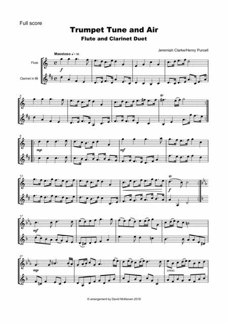 Trumpet Tune And Air By Purcell Duet For Flute And Clarinet Page 2