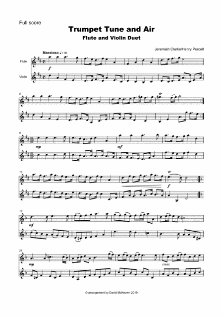 Trumpet Tune And Air By Purcell Duet For Flute And Violin Page 2