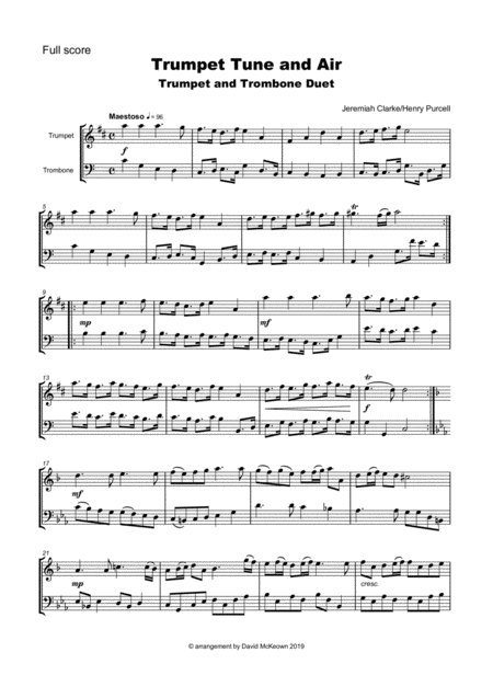 Trumpet Tune And Air By Purcell Duet For Trumpet And Trombone Page 2