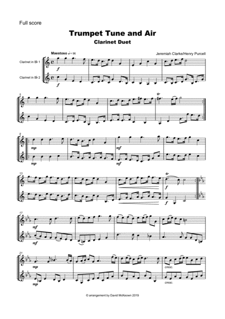 Trumpet Tune And Air By Purcell Duet For Two Clarinets Page 2