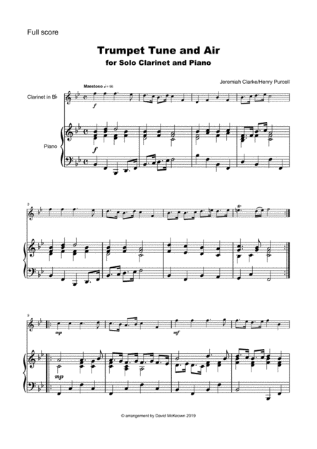 Trumpet Tune And Air By Purcell For Solo Clarinet And Piano Page 2