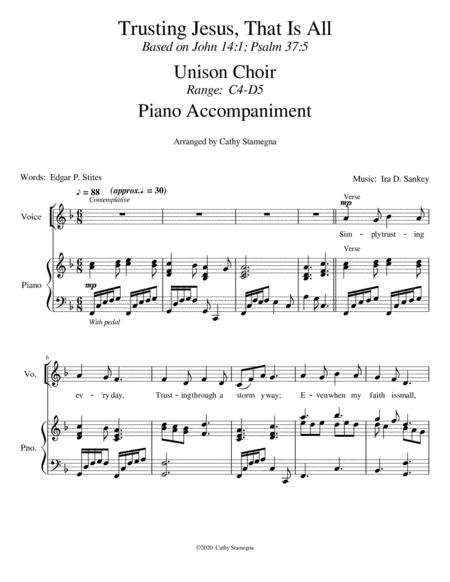 Trusting Jesus That Is All Unison Choir Piano Accompaniment Page 2