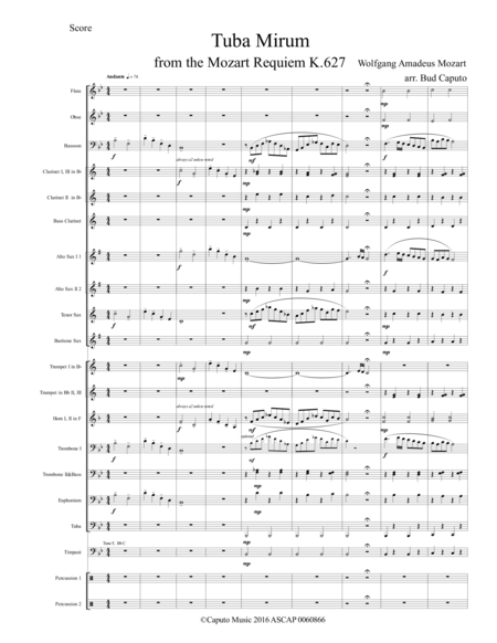 Tuba Mirum And Agnus Dei From The Requiem By Mozart For Band 1 Of 2 Score And Woodwind Parts Page 2