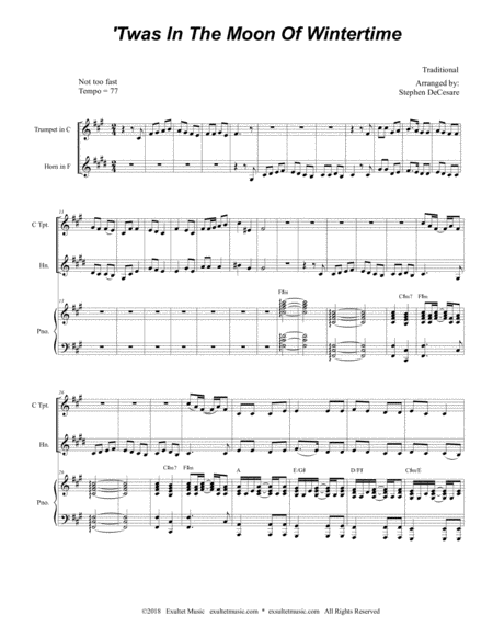 Twas In The Moon Of Wintertime Duet For C Trumpet French Horn Page 2