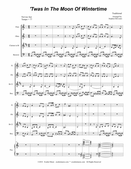 Twas In The Moon Of Wintertime For Woodwind Quartet And Piano Page 2