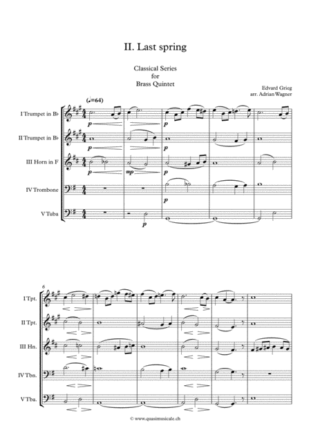 Two Elegiac Melodies Ii Last Spring Edvard Grieg Brass Quintet Arr Adrian Wagner Page 2