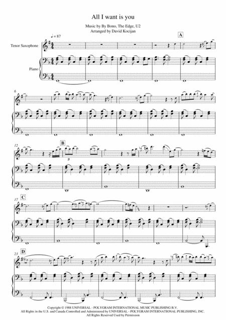 U2 All I Want Is You Piano Guitar Tenor Sax Page 2