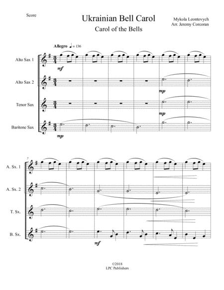 Ukrainian Bell Carol For Saxophone Quartet Satb Or Aatb Page 2