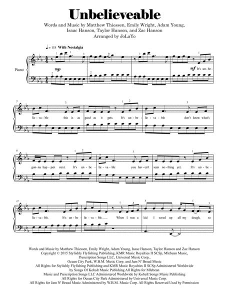 Unbelievable By Owl City Easy Piano Solo Page 2