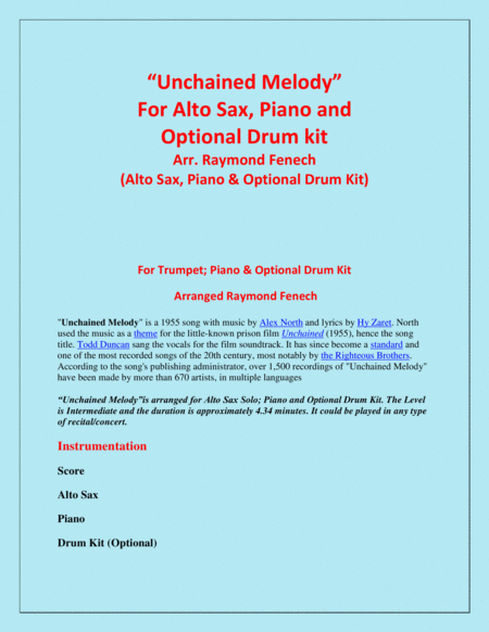 Unchained Melody For Solo Alto Sax Piano Optional Drum Kit Page 2
