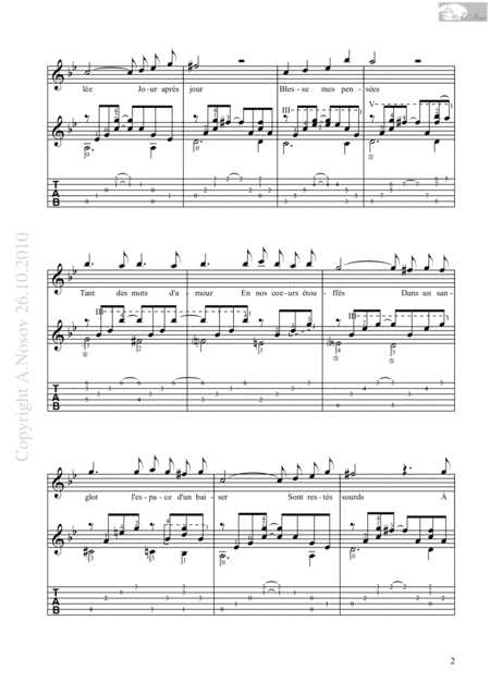 Une Vie D Amour Sheet Music For Vocals And Guitar Page 2