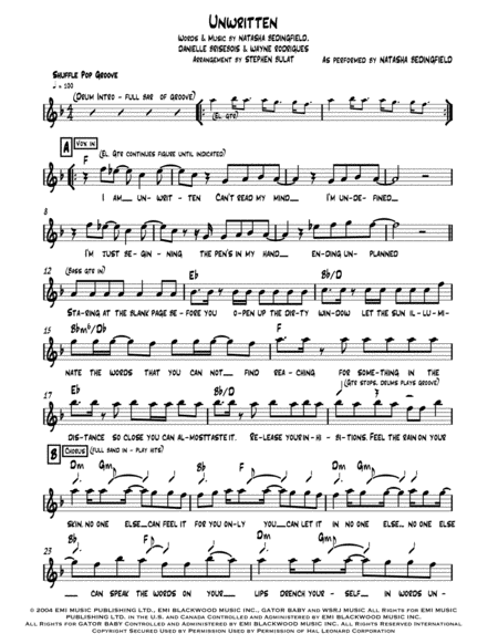 Unwritten Natasha Bedingfield Lead Sheet In Original Key Of F Page 2