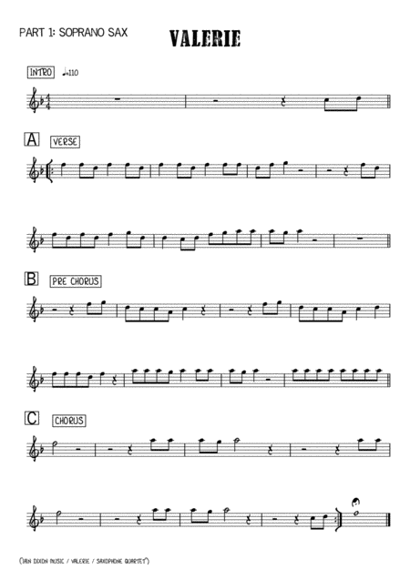Valerie Arrangement For Beginner Saxophone Quartet With Alternate Parts For Varied Instrumentation Page 2