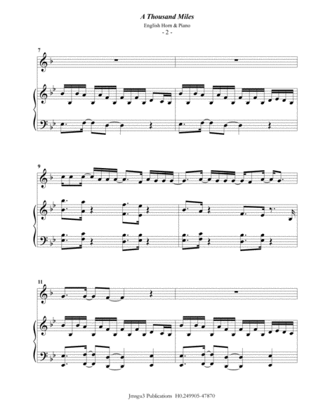 Vanessa Carlton A Thousand Miles For English Horn Piano Page 2