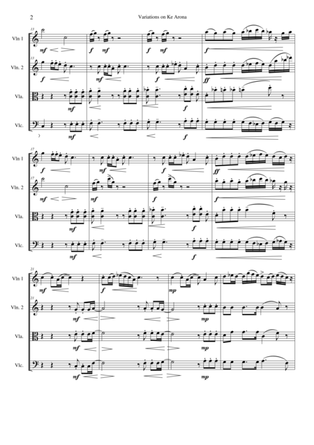 Variations On Ke Arona For String Quartet Page 2