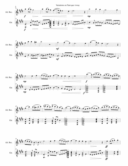 Variations On Tant Que Vivray For Alto Recorder And Guitar Page 2