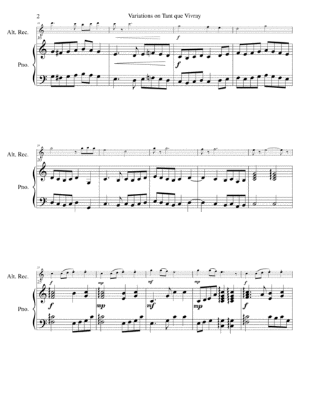 Variations On Tant Que Vivray For Alto Recorder And Piano Page 2