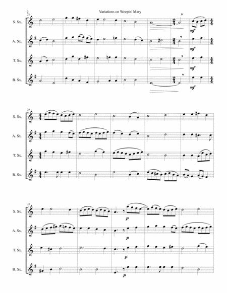 Variations On Weepin Mary For Saxophone Quartet Page 2