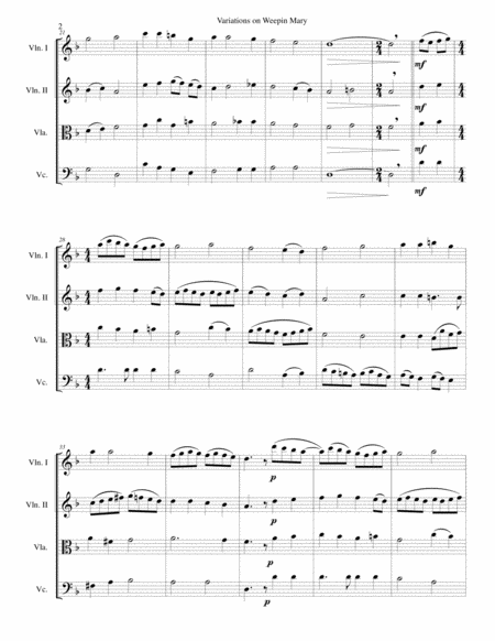 Variations On Weepin Mary For String Quartet Page 2