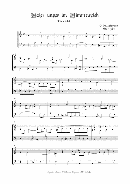 Vater Unser Im Himmelreich Telemann Twv 31 1 And 31 2 Arr For Organ Page 2