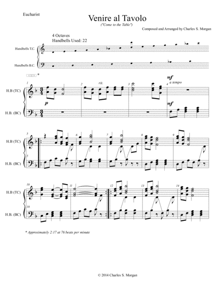 Venire Al Tavolo Come To The Table For Four Octave Handbells Page 2