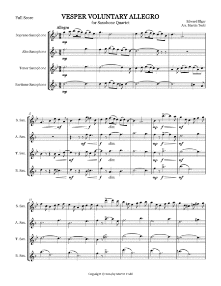 Vesper Voluntary Allegro For Saxophone Quartet Satb Page 2