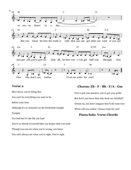 Vienna Leadsheet Melody Notated Page 2