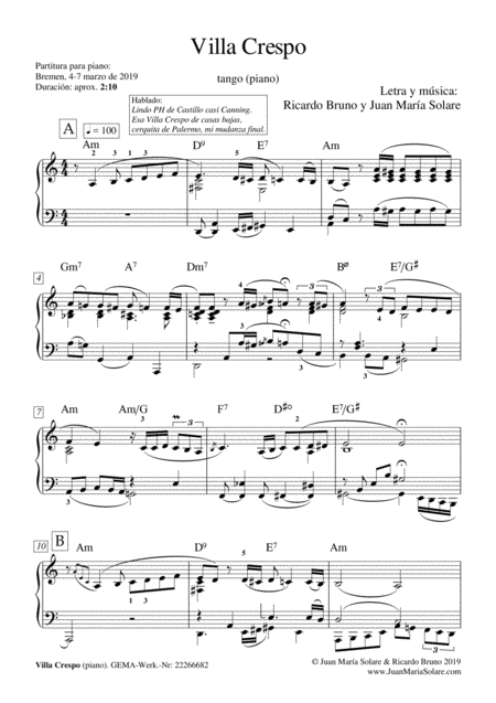 Villa Crespo Solo Piano Page 2